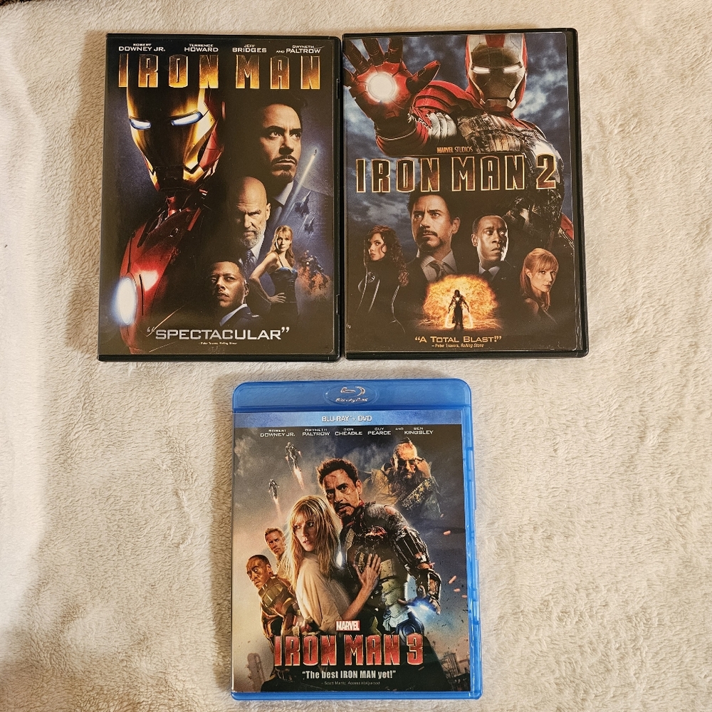 Iron Man 1 & 2 DVD; Iron Man 3 Blu-Ray + DVD Movies